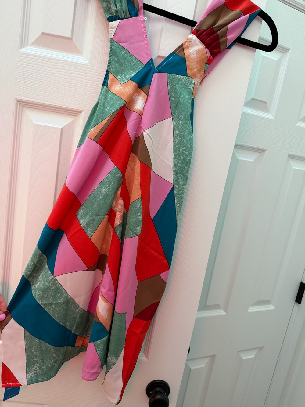 Cupshe Multicolor Geometric V-Neck Dress — Pink, Teal, Green, Red, Cream